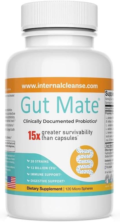 Gut Mate Probiotics with Patented BIO-Tract Micro Pearls - 20 Scientifically Studied Strains