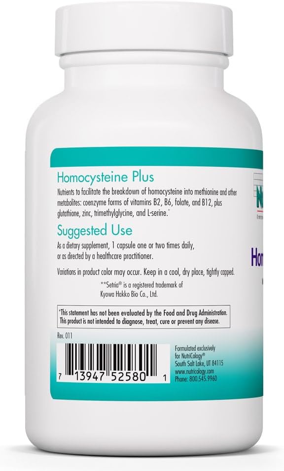 Nutricology Homocysteine Plus - Homocysteine Metabolism Support with Active B Vitamins, TMG & Zinc - 90 Vegetarian Capsules - görsel 3