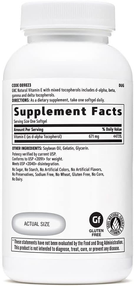 GNC Natural Vitamin E 1000 IU - 60 Softgels - görsel 2