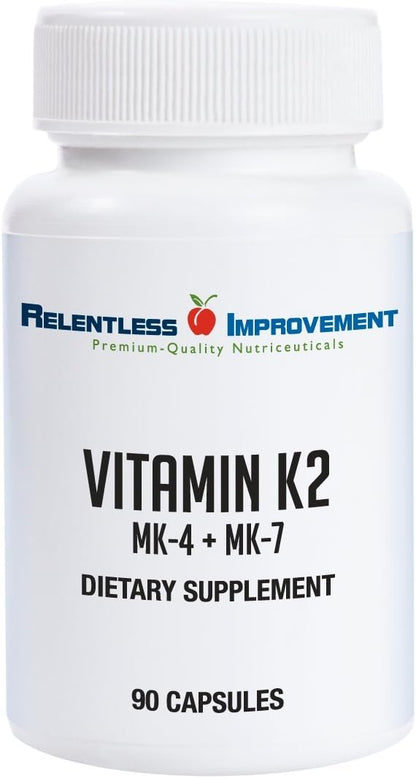 Relentless Improvement Natural Vitamin K2 MK4 Plus MK7 - 90 Veggie Capsules