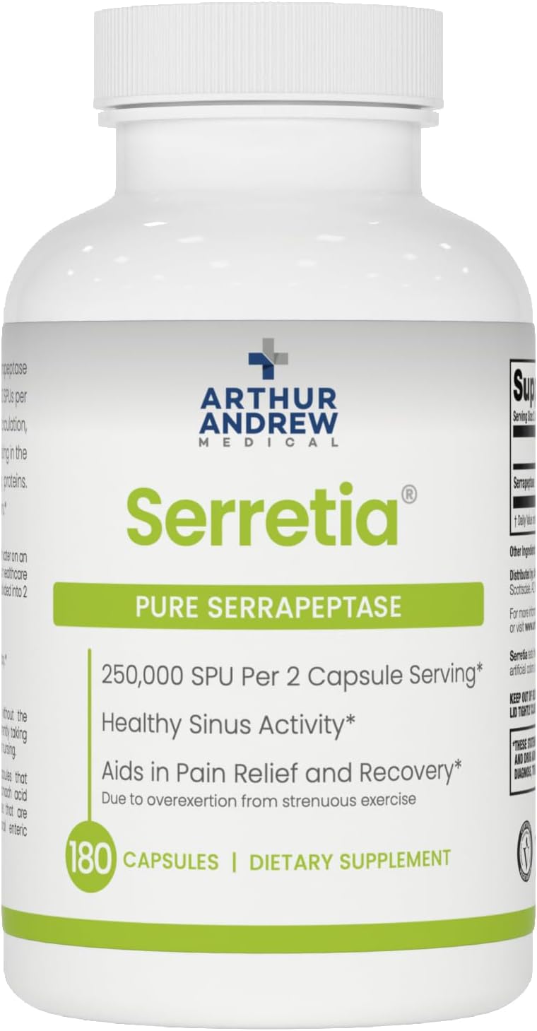 Arthur Andrew Medical Serretia – Serrapeptase Formulation for Muscle and Sinus Support (180 Capsules) - görsel 1