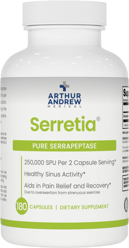Arthur Andrew Medical Serretia – Serrapeptase Formulation for Muscle and Sinus Support (180 Capsules)