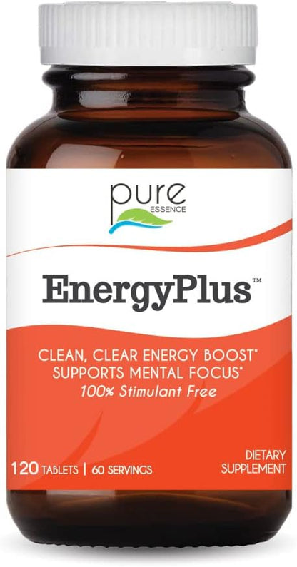 Energy Plus by Pure Essence - Caffeine Free, All Natural Herbal Energy and Focus Supplement - Smooth, No Jitters, No Energy Crash - 120 Tablets