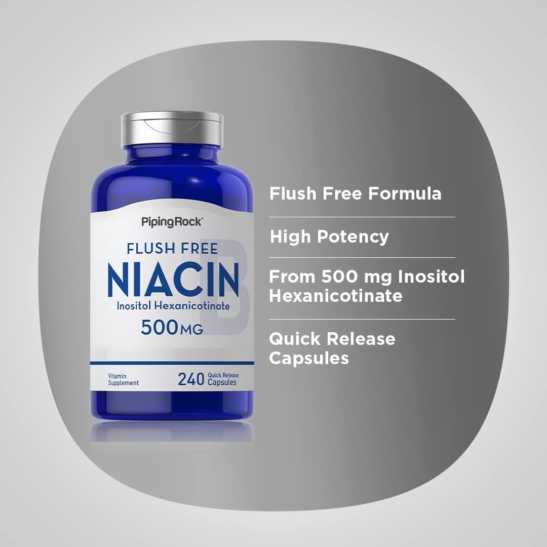 Piping Rock Niacin 500mg Flush Free | 240 Capsules | Vitamin B3 Food Supplement - görsel 4