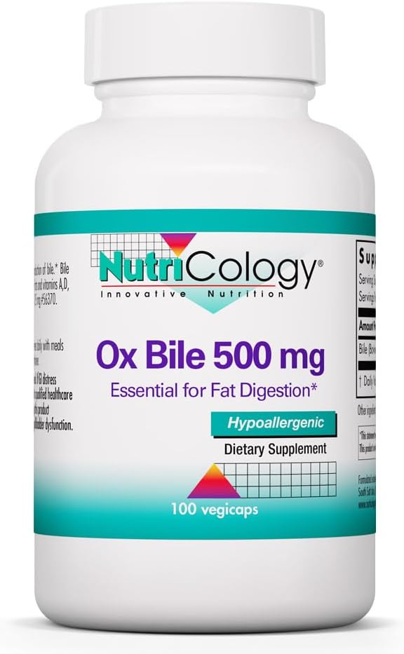 NutriCology Ox Bile 500 mg – Concentrated Bile Salts for Fat Digestion – 180 Capsules - görsel 1