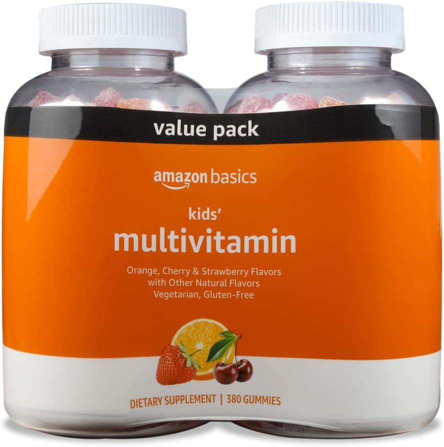 Amazon Basics Children's Multivitamin Gummies, Cherry, Strawberry & Orange Flavours, 190 Count - görsel 6