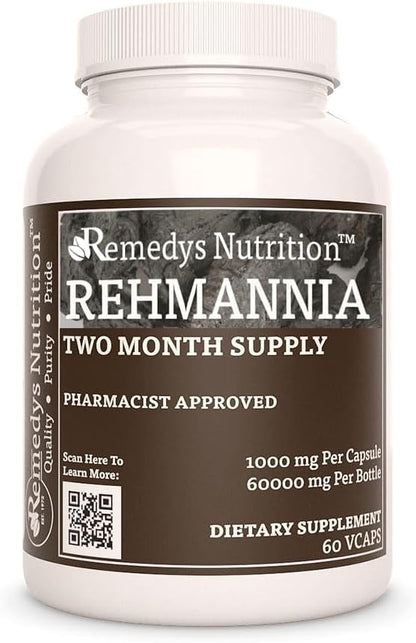 Rehmannia Root - 1,000 mg, 60 Vegan Capsules Herbal Food Supplement - 2 Month Supply