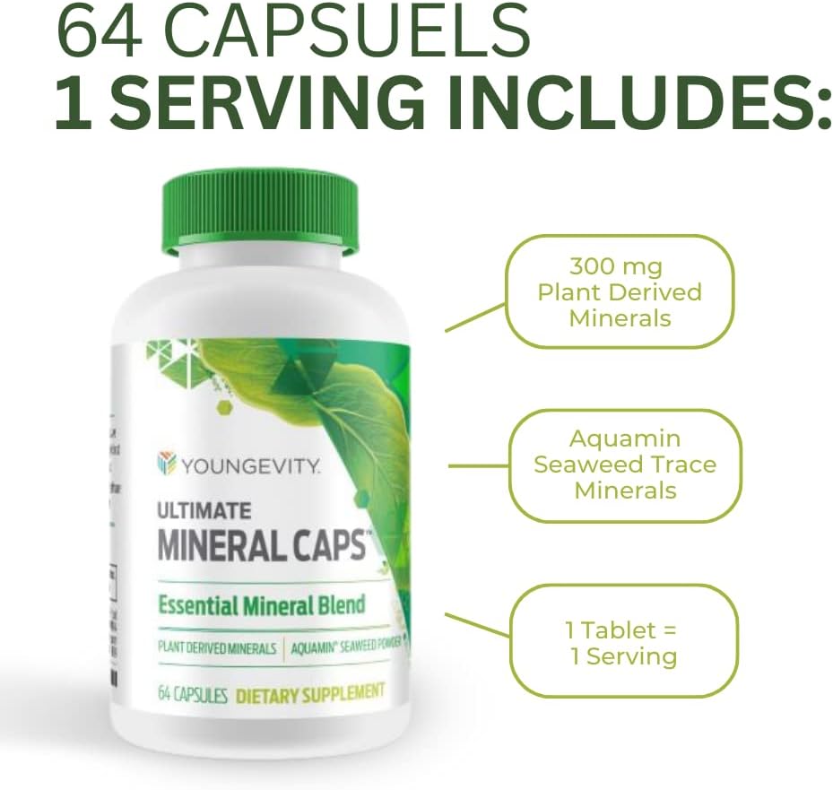 Youngevity Ultimate Mineral Caps™ - 70+ Essential Full Spectrum Trace Minerals - Nutrient-Dense, Derived from Humic & Aquamin Seaweed (64 Capsules) - görsel 4