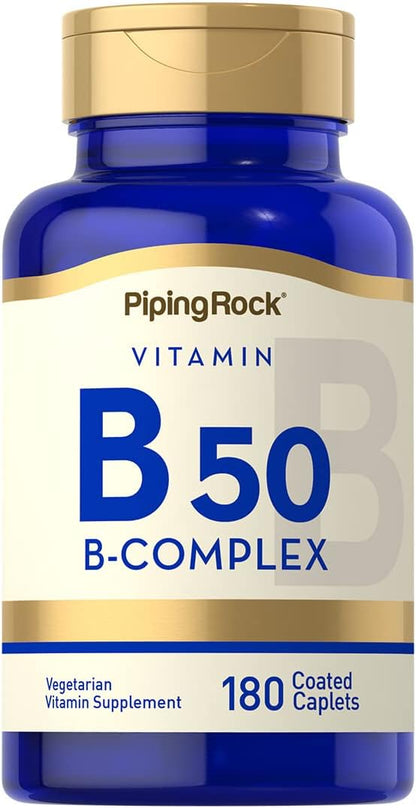 Piping Rock Vitamin B50 Complex | 180 Caplets | Vegetarian, Non-GMO, Gluten-free Supplement
