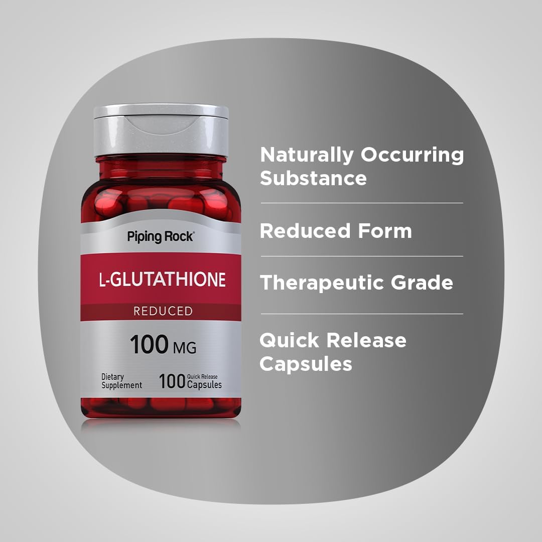 Piping Rock L-Glutathione Supplement | 100 mg | 100 Capsules | Reduced Form | Non-GMO, Gluten-free - görsel 4
