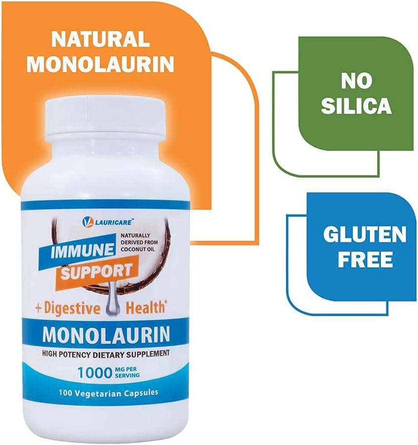 Lauricare Monolaurin Food Supplement for Immune & Gut Health - 1000mg per Serving - 100 Capsules - görsel 4
