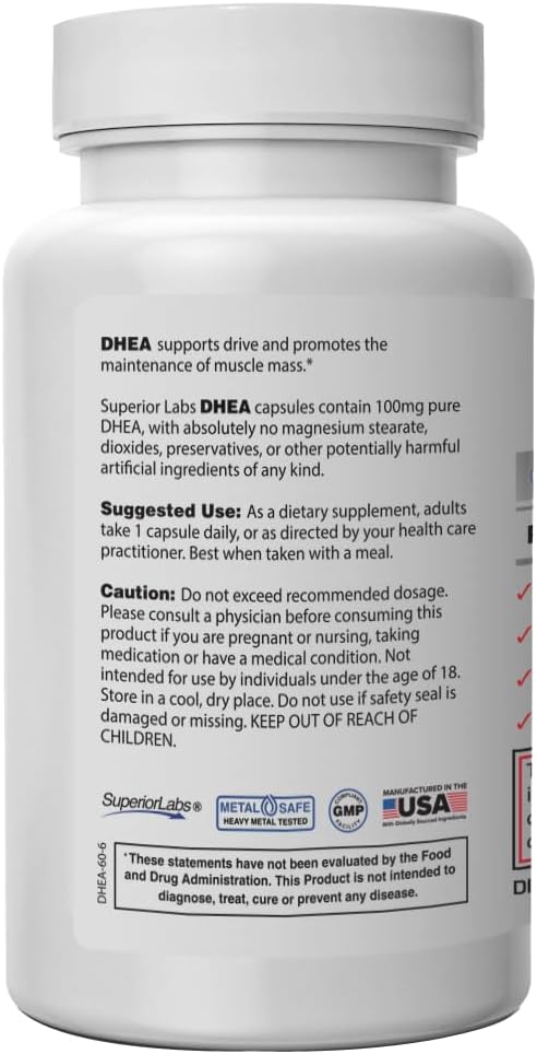 Superior Labs Extra Strength Natural DHEA 100 mg, 60 Vegetable Capsules - görsel 2