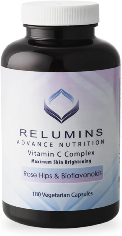 Relumins Advanced Vitamin C Supplement with Rose Hips – 1000mg, Immune Support and Collagen Production – 180 Capsules (30-Day Supply)