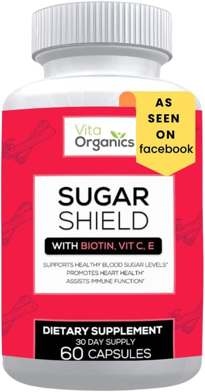 Sugar Shield - Advanced Sugar Support Food Supplement with Biotin, Chromium & Herbs - 60 Vegan Capsules