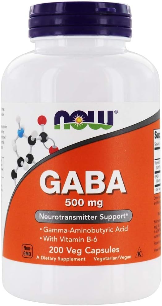 NOW Foods GABA with Vitamin B6, 500 mg, 200 Vegetable Capsules - görsel 1