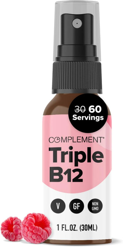 Complement Vegan Triple Vitamin B12 Liquid Spray – 1500mcg, Raspberry Flavour, 60 Servings
