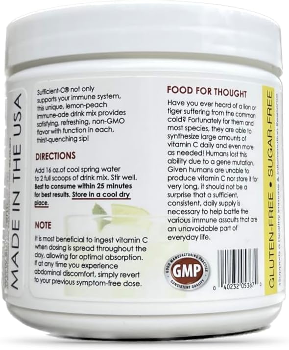 Sufficient-C 4,000mg High-Dose Vitamin C Lemon & Peach Drink Mix – 250g - görsel 6