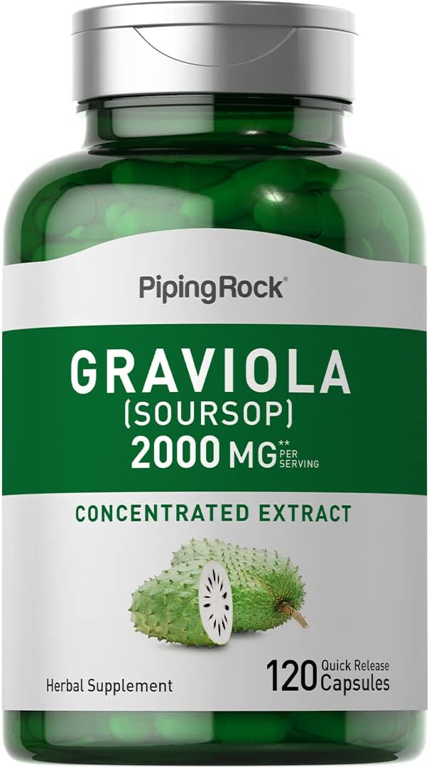 Piping Rock Graviola Soursop Capsules | 120 Count | Leaf Supplement | Concentrated Herbal Fruit Extract | Non-GMO, Gluten-free - görsel 1