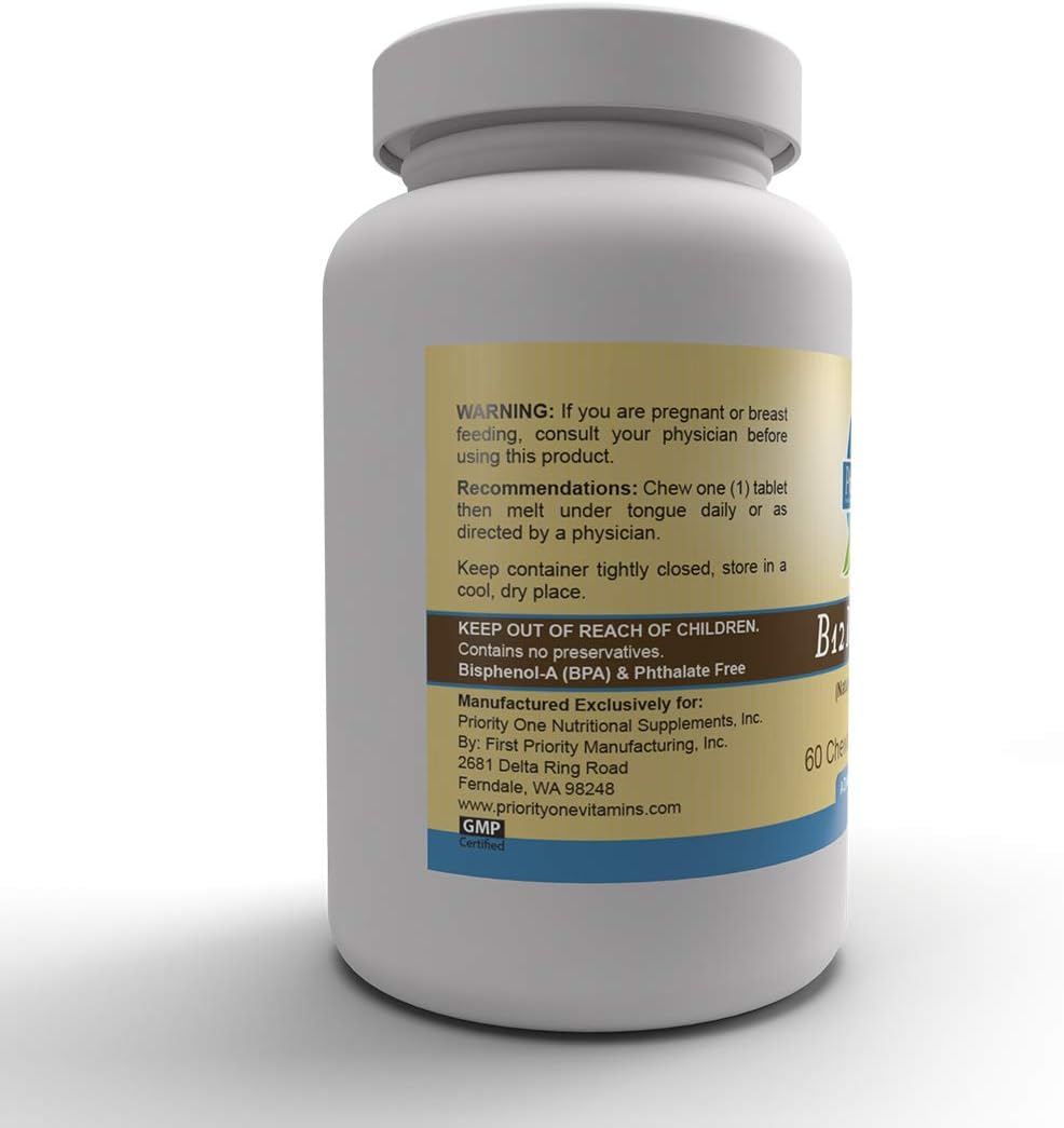 Priority One Vitamins B12 Rapid Shot 60 Chewable Nano Tablets - Methylcobalamin 5000mcg - görsel 2