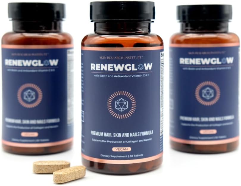 SRILabs Renewglow Biotin 5000mcg Hair Growth Supplement for Women 40 Plus - Gotu Kola, Vitamin E, C & Zinc for Healthy Hair, Skin and Nails – with 27 Beauty-Enhancing Nutrients - görsel 1