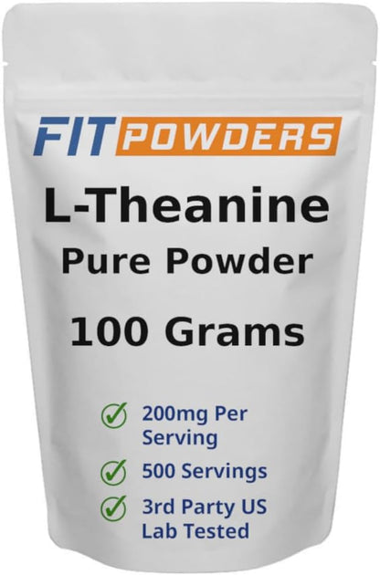 FitPowders L-Theanine Powder 100g – Pure L-Theanine Supplement, Scoop Included, Non-GM, Vegan, Gluten-Free