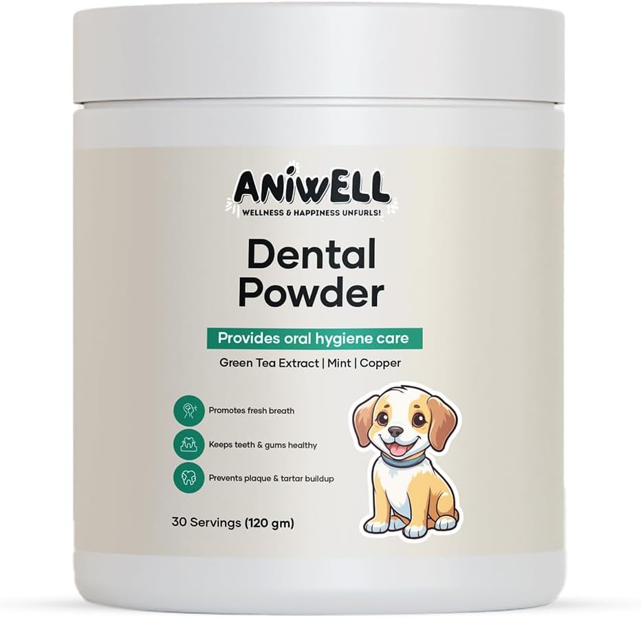 Aniwell Dog Dental Powder - Herbal Extract Formulation for Fresh Breath, Plaque & Tartar Support | No Brushing Required | Daily Dog Breath Freshener for All Breeds - görsel 1