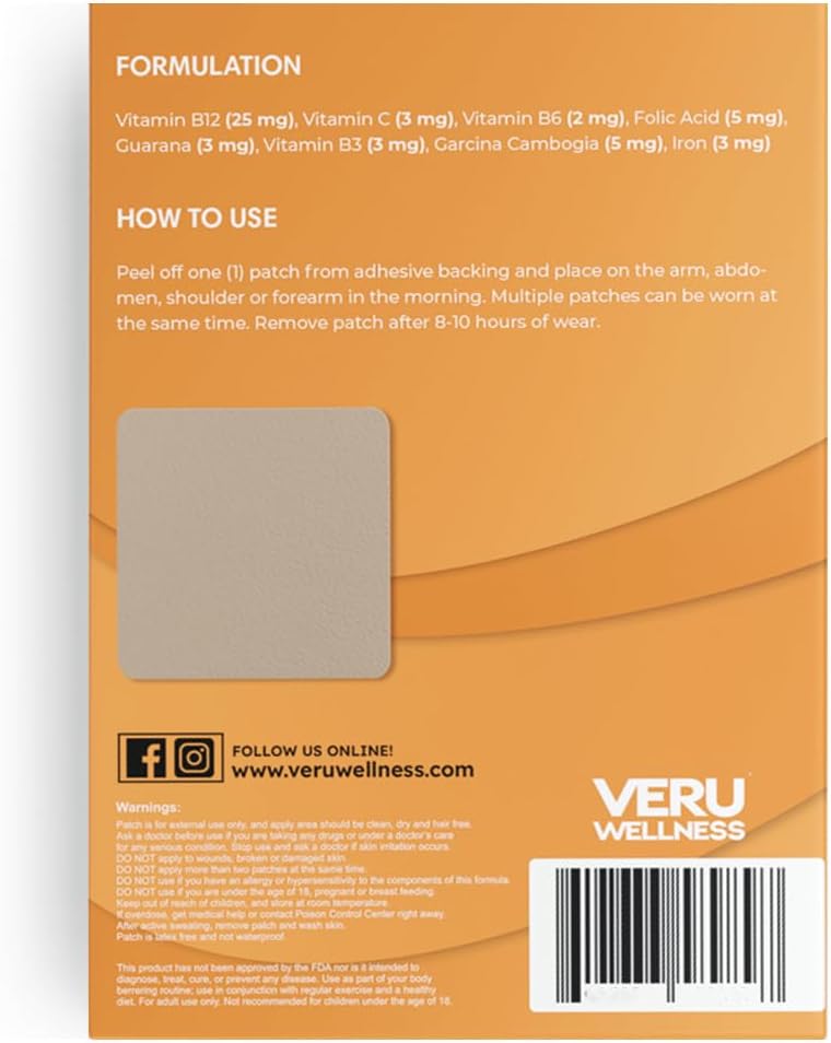 Veru Wellness B12 Energy Patch, Natural B12 & Garcinia – Self-Adhesive Time-Release Patch (60 Days) - görsel 7
