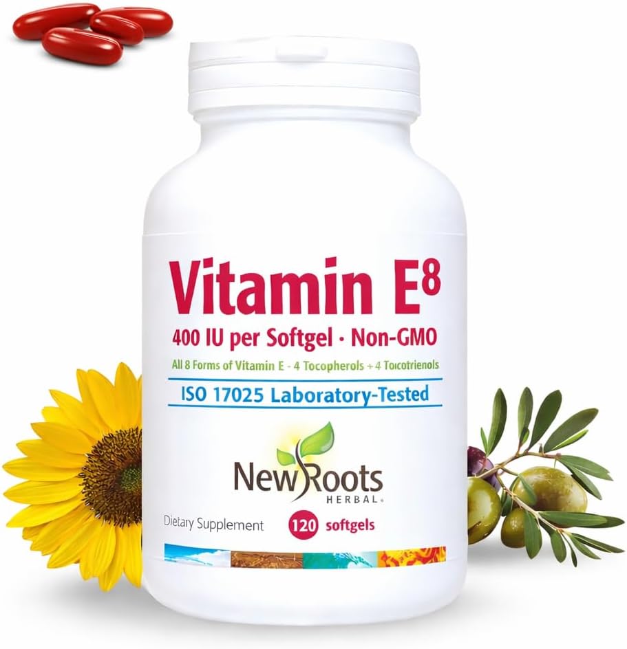 NEW ROOTS HERBAL Vitamin E Capsules (400 IU), Vitamin E8 Supplement with All 8 Tocopherols & Tocotrienols for Women and Men (120 Softgels) - görsel 1