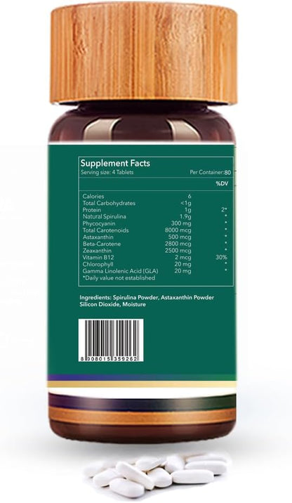 Spiruliva Organic Spirulina with Astaxanthin Tablets – Vegan Superfood Supplement (160 Tablets)