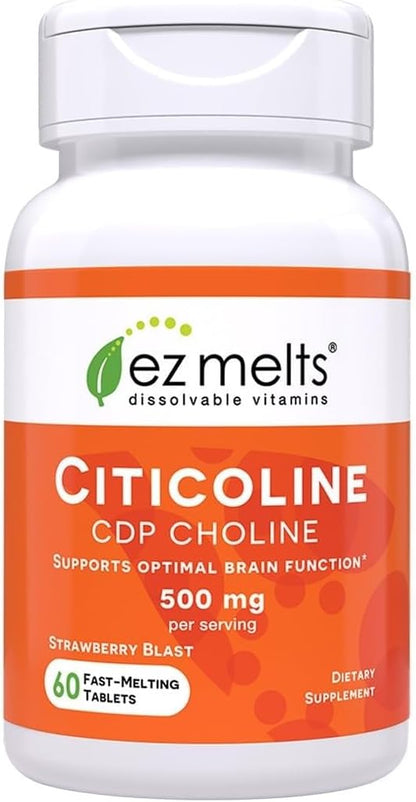 EZ Melts Citicoline - Brain Health & Memory Support Supplement - Strawberry Burst - 60 Dissolvable Tablets