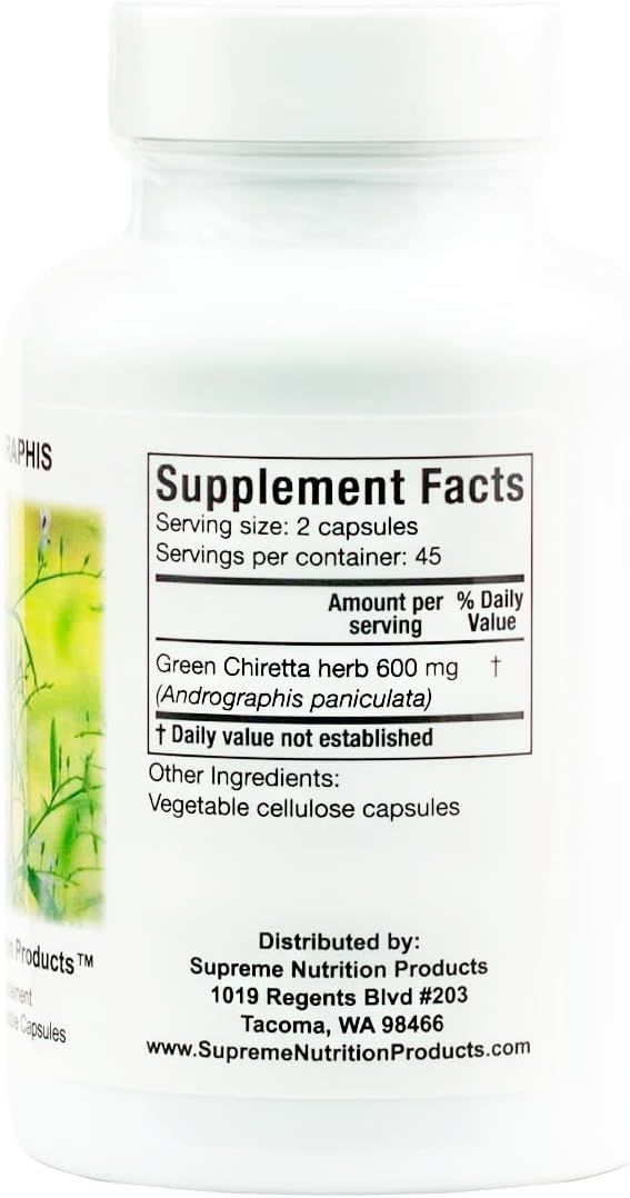 Supreme Nutrition Andrographis, 90 Pure Green Chiretta Vegetarian Capsules - görsel 2