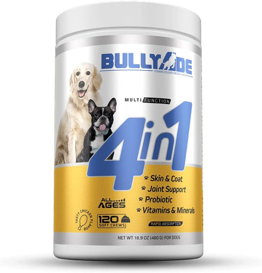 Bullyade 4 in 1 Probiotic, Joint Support, Skin and Coat, Multivitamin Soft Chews for Dogs, 480 g