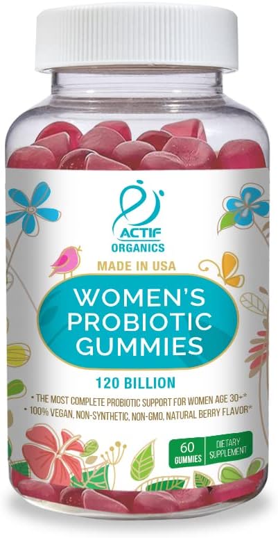 ACTIF Women's Probiotic Gummies Maximum Strength – 120 Billion CFU, 25 Strains, Vegan, Non-GM, 60 Gummies