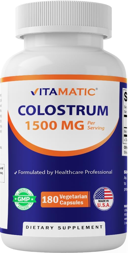 Vitamatic Bovine Colostrum 30% IgG Supplement 1500 mg per Serving – Gut Health, Hair Growth, Beauty, Muscle Recovery & Immune Support – 180 Vegetable Capsules - görsel 1