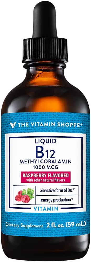 The Vitamin Shoppe Liquid B12 Methylcobalamin 1000 µg - Raspberry Flavour Drops, 60 ml - görsel 1