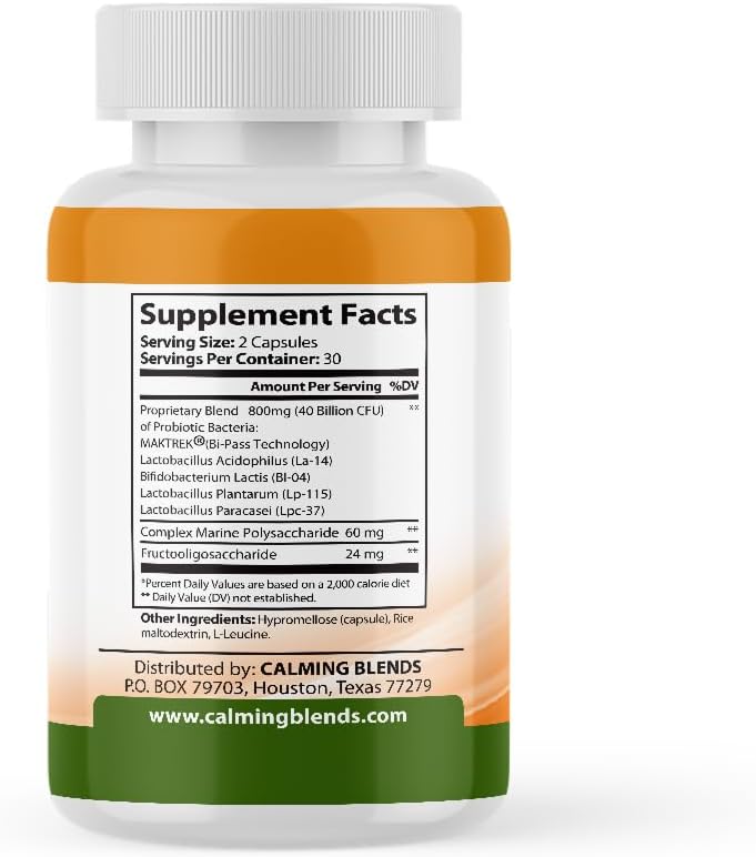 CALMING BLENDS Probiotic - 40 Billion CFU, Bi-Pass Delivery System, 60 Vegetable Capsules - görsel 2
