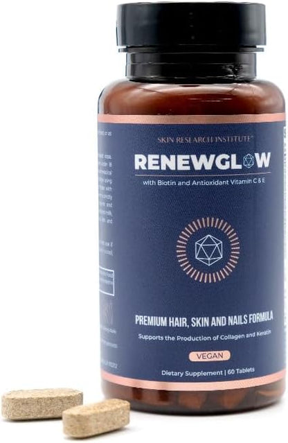 SRILabs Renewglow Biotin 5000mcg Hair, Skin and Nails Supplement for Women Over 40 - Gotu Kola, Vitamin E, C, Zinc for Normal Hair, Skin and Nails