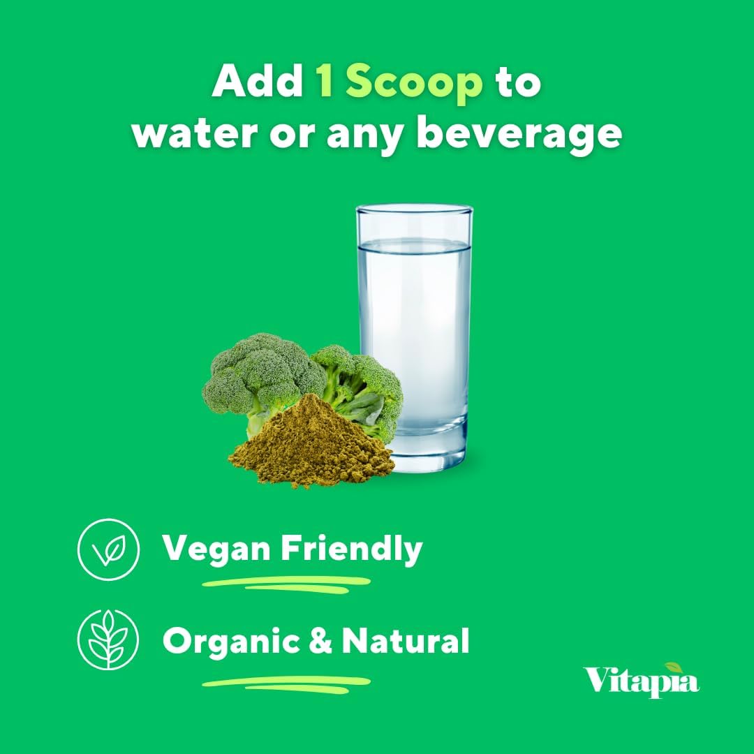Vitapia Organic Broccoli Sprout Powder - Antioxidant, Brain, Skin & Heart Health Support - 100g Powder - görsel 6