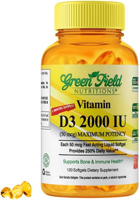 Greenfield Nutritions Halal Vitamin D3 2000 IU Softgels, 120 Count - görsel 1