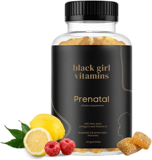 Black Girl Vitamins Prenatal Gummies with Folate, Gluten-free, Raspberry Lemonade, 60 Count