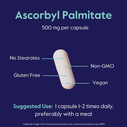 BESTVITE Ascorbyl Palmitate 500mg (120 Vegetarian Capsules) - No Stearates - No Fillers - No Flow Agents