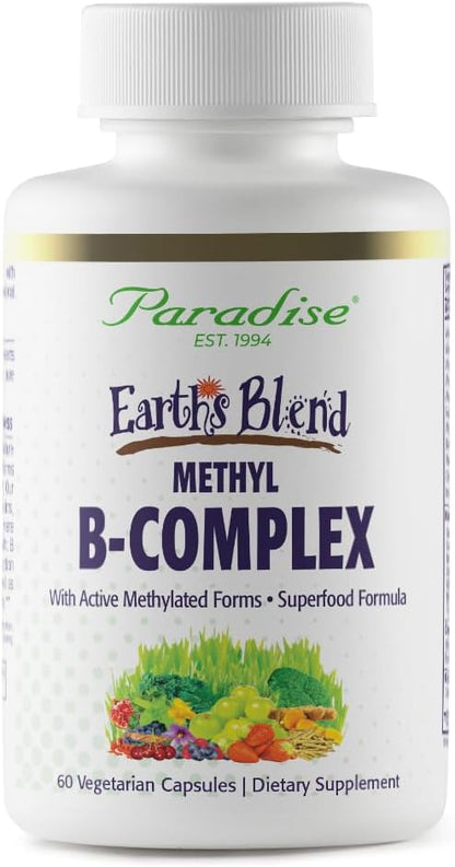 Paradise Herbs Earth's Blend B-Complex - Methylated B Vitamins with Superfoods, 60 Capsules