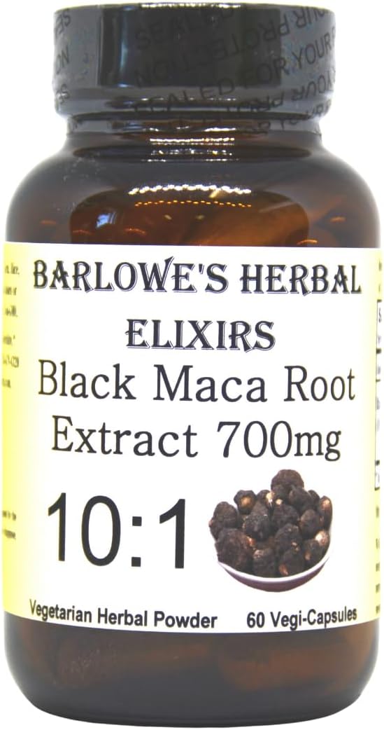 Barlowe's Herbal Elixirs Black Maca | Peruvian Maca Root Extract | 700 mg per Capsule | 60 Veggie Capsules (Vegan, Kosher, Halal) | Glass Bottle | Third Party Tested - görsel 1