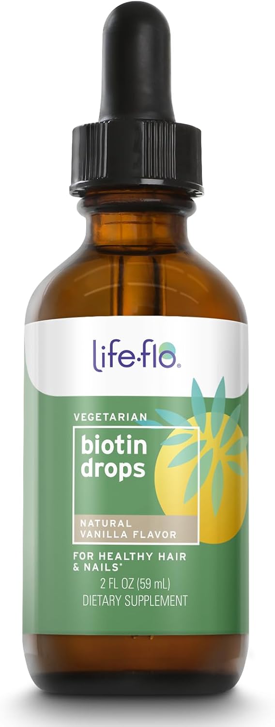 Life-Flo Biotin 10000mcg Drops with Vitamin D3, Liquid Supplement for Hair, Skin & Nails, Natural Vanilla, 60 ml - görsel 1