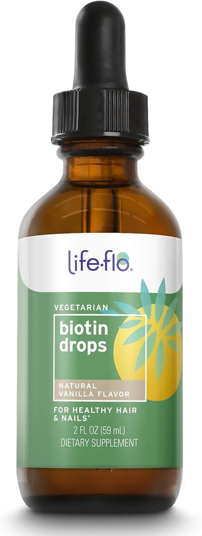 Life-Flo Biotin 10000mcg Drops with Vitamin D3, Liquid Supplement for Hair, Skin & Nails, Natural Vanilla, 60 ml