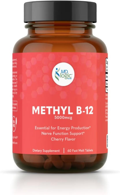 MD Logic Health Methyl-B12 5000 – 60 Fast-Dissolve Tablets – 100% Vegan – Made in New York