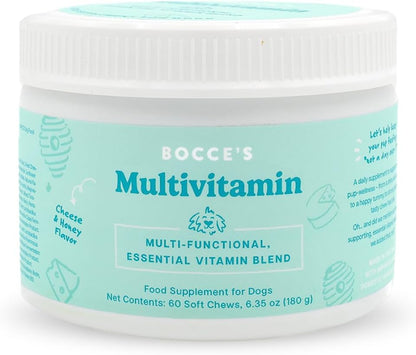 Bocce's Bakery Multivitamin Supplement for Dogs - Daily Chews, Cheese and Honey, 60 Chews