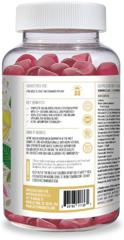 ACTIF Gallbladder Mega Support with 25+ Factors, 10 Billion CFU Probiotics, Bile Support – 60 Gummies, Strawberry Flavour - görsel 2