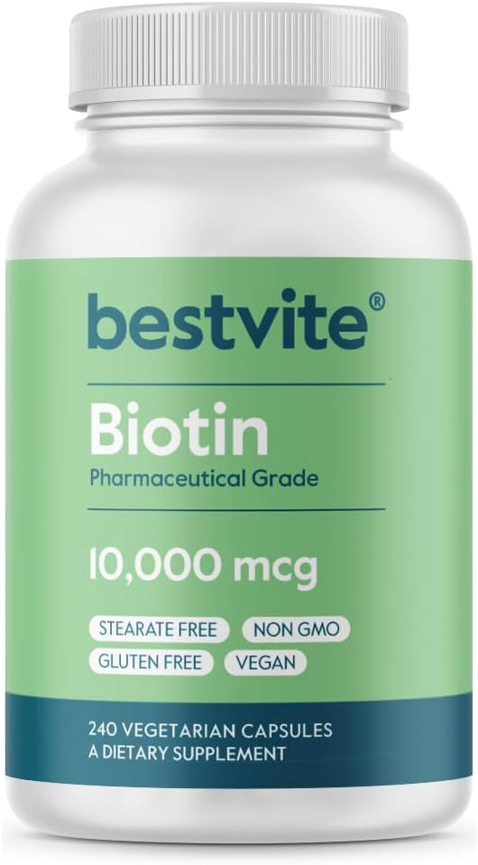 BESTVITE Biotin 5000mcg – 240 Vegetarian Capsules – Vegan, Non-GMO, Gluten-Free – Hair, Skin and Nails Support - görsel 9