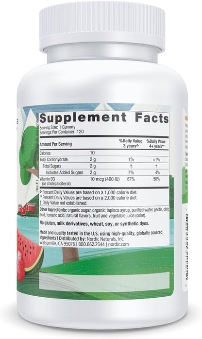 Nordic Naturals Vitamin D3 Gummies Kids, Wild Watermelon Splash – 120 Gummies